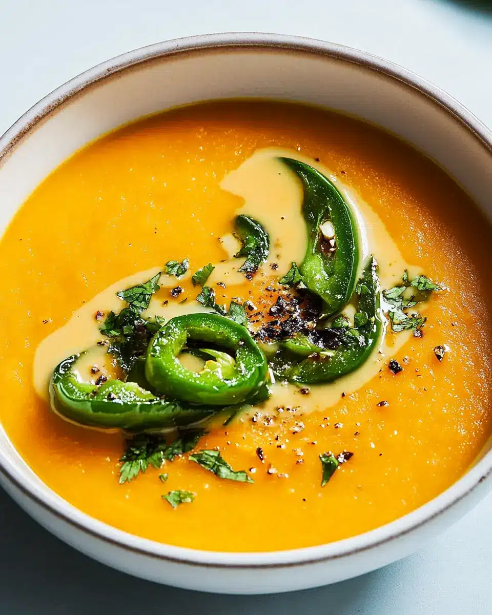 Süßkartoffelsuppe mit gebratenen Pimientos de Padrón Bliss