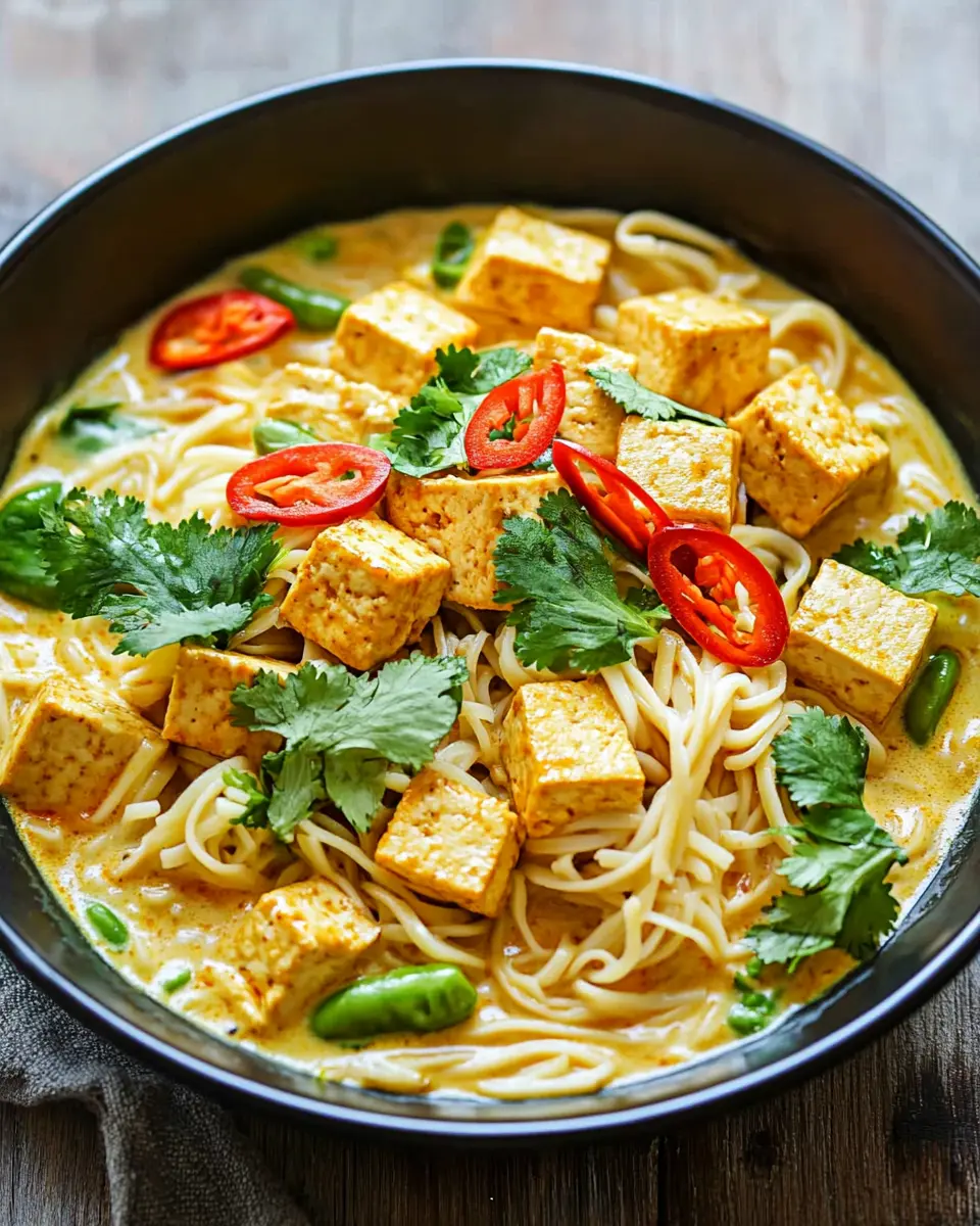 Mie-Nudeln mit Tofu in scharfer Thai-Kokossauce First Image First Image