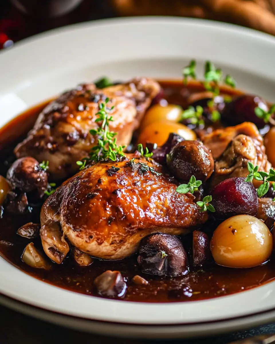 Coq au vin in Rotwein: A Juicy Twist on Classic Comfort