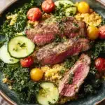 Grünkohl-Bulgur-Salat mit Schweinenackensteak First Image First Image