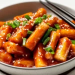 Tteokbokki – koreanische Reiskuchen in würziger Soße First Image First Image