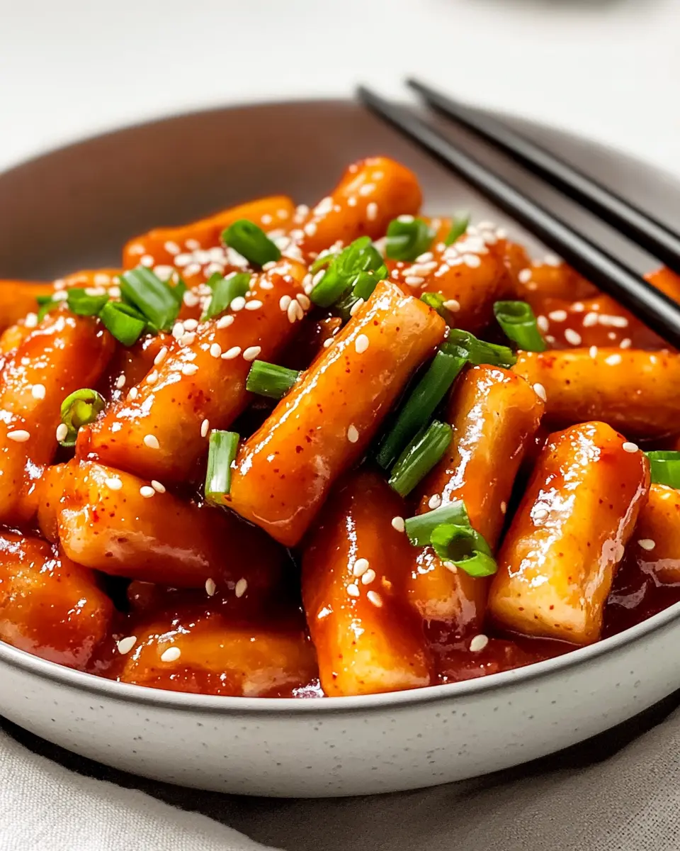 Tteokbokki – koreanische Reiskuchen in würziger Soße First Image First Image
