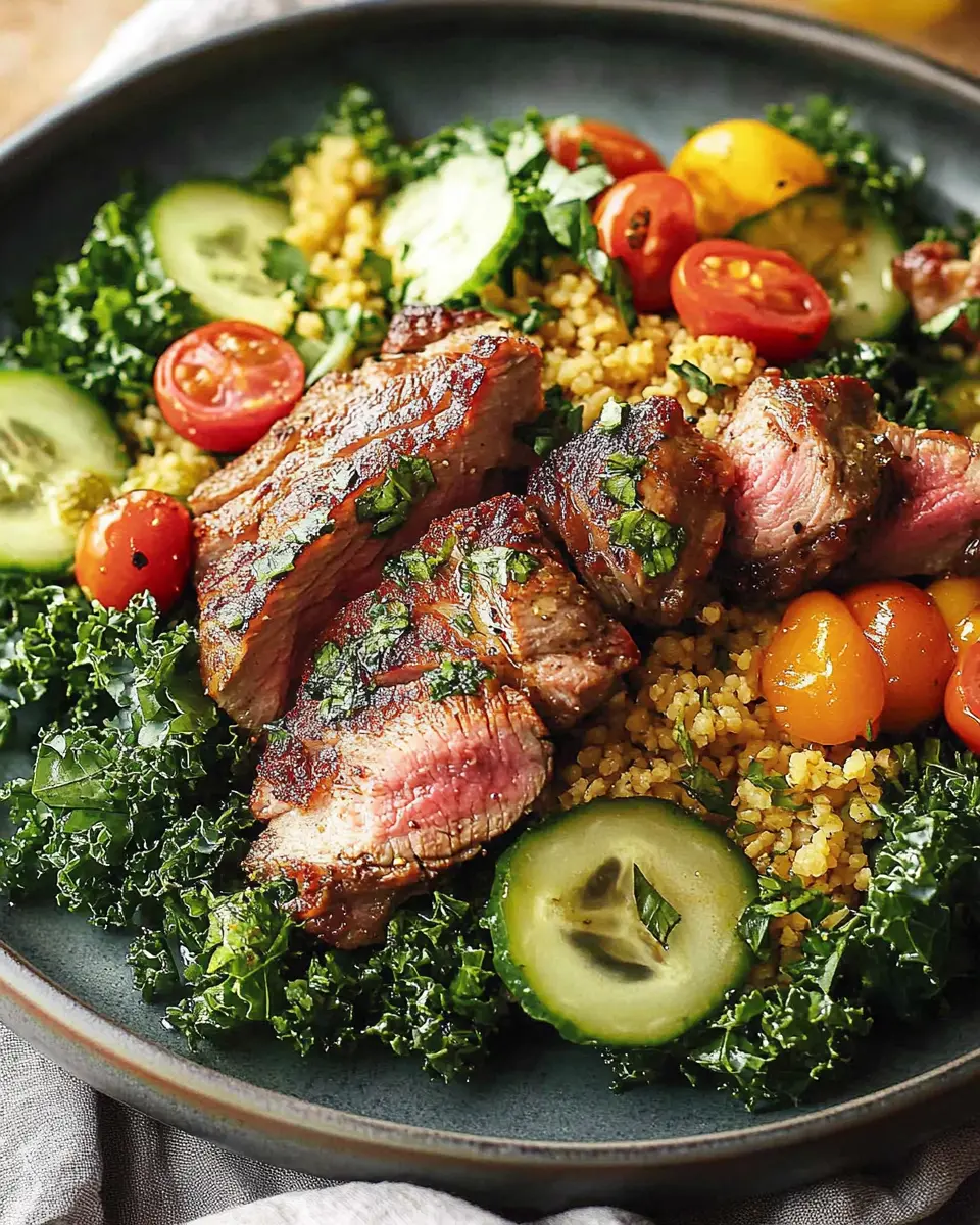 Grünkohl-Bulgur-Salat mit Schweinenackensteak: The Bold Combo