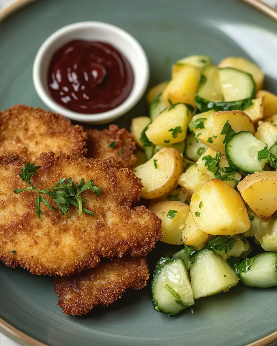 Wiener Mini-Schnitzel vom Schwein auf Johanns Kartoffel-Gurken-Salat: Irresistibly Crispy and Fresh!