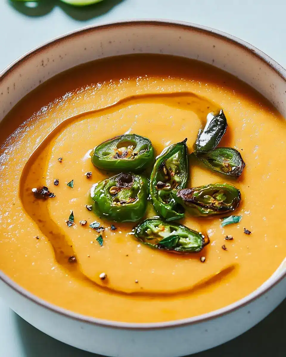 Süßkartoffelsuppe mit gebratenen Pimientos de Padrón Bliss