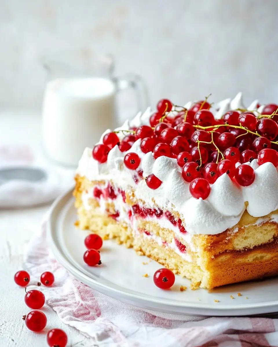 Johannisbeerkuchen mit Baiserhaube und Buttermilch First Image First Image
