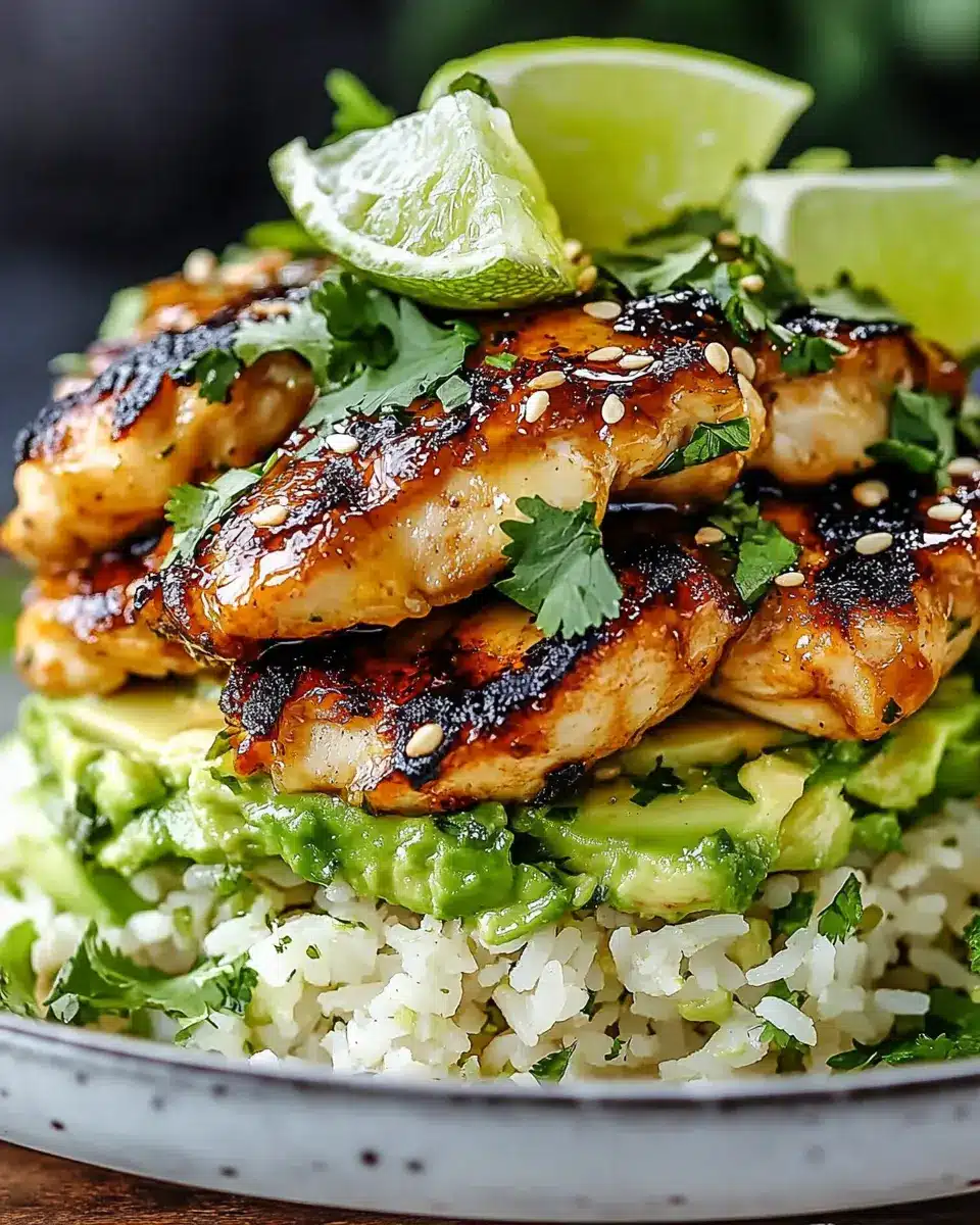 Honig-Limetten-Hühnchen mit Avocado-Reis-Stack: A Juicy Delight!