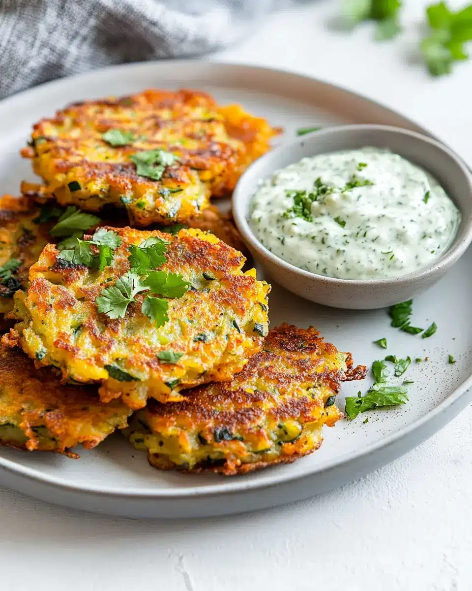 Zucchini-Kartoffel-Puffer mit veganem Kräuterdip: Irresistibly Crispy!