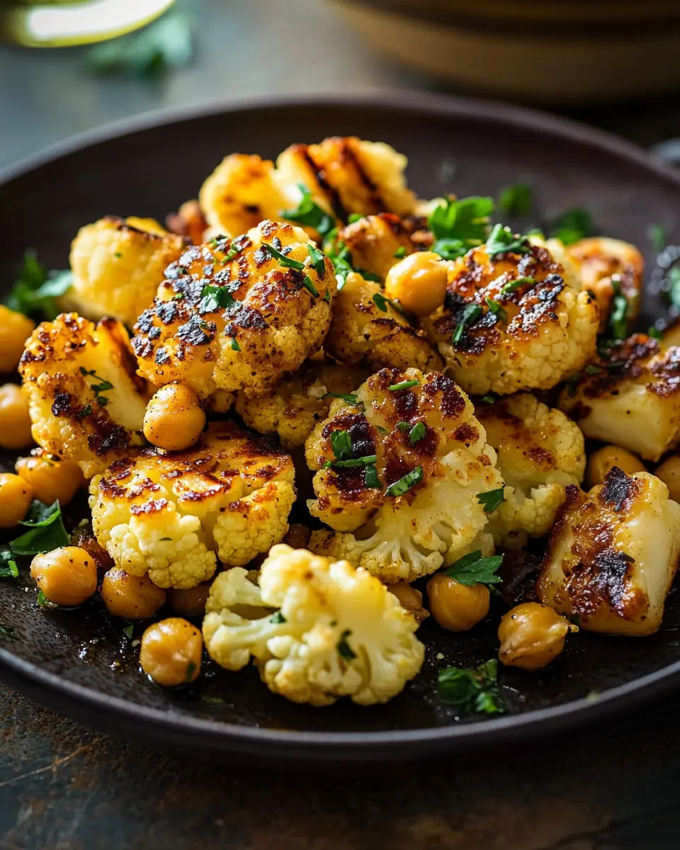 Gegillter Honig-Blumenkohl mit Halloumi und knusprigen Kichererbsen First Image First Image
