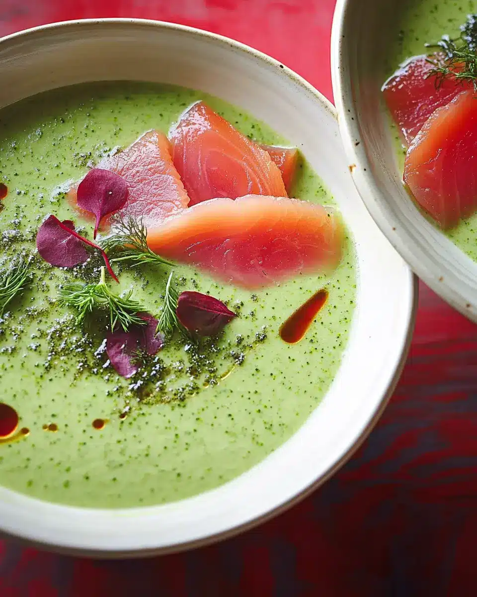 Brokkoli-Cremesuppe mit gebeiztem Lachs