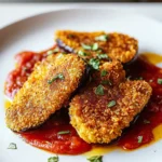 Auberginen-Schnitzel mit Cornflakes-Panade und Tomatensauce First Image First Image