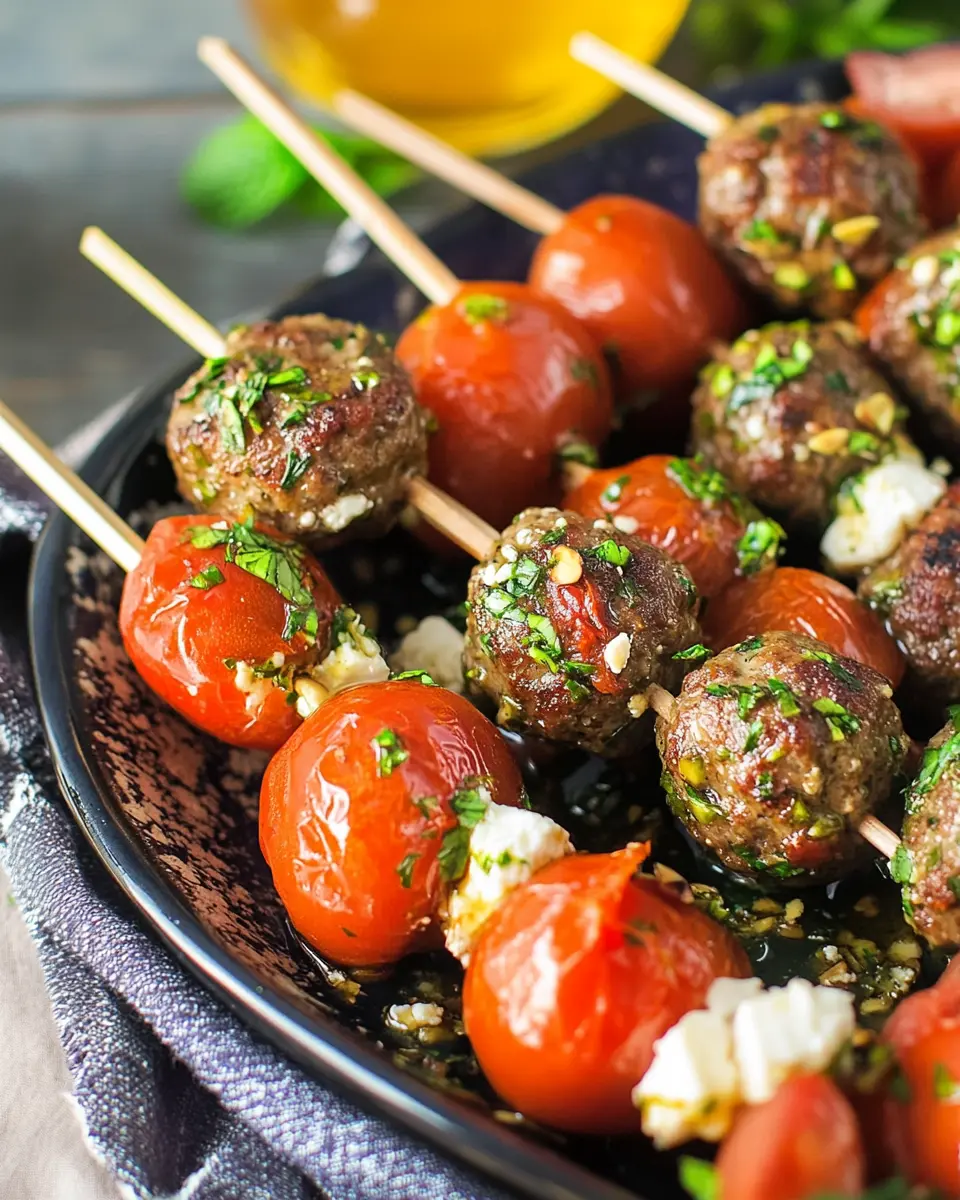 Pistazien-Buletten auf Kirschtomaten-Feta-Spießchen Delight