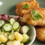 Wiener Mini-Schnitzel vom Schwein auf Johanns Kartoffel-Gurken-Salat First Image First Image