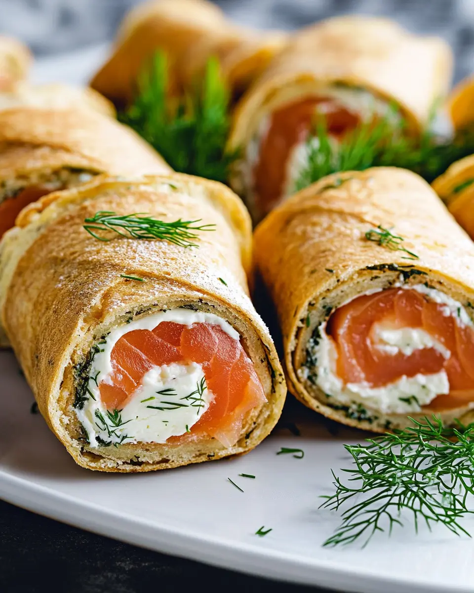 Pfannkuchen-Röllchen mit Frischkäse und Lachs First Image First Image