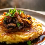 Rösti mit karamellisierten Zwiebeln und sautierten Champignons First Image First Image