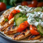 Hähnchen-Gyros mit cremiger Feta-Tzatziki-Sauce First Image First Image
