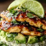 Honig-Limetten-Hühnchen mit Avocado-Reis-Stack First Image First Image