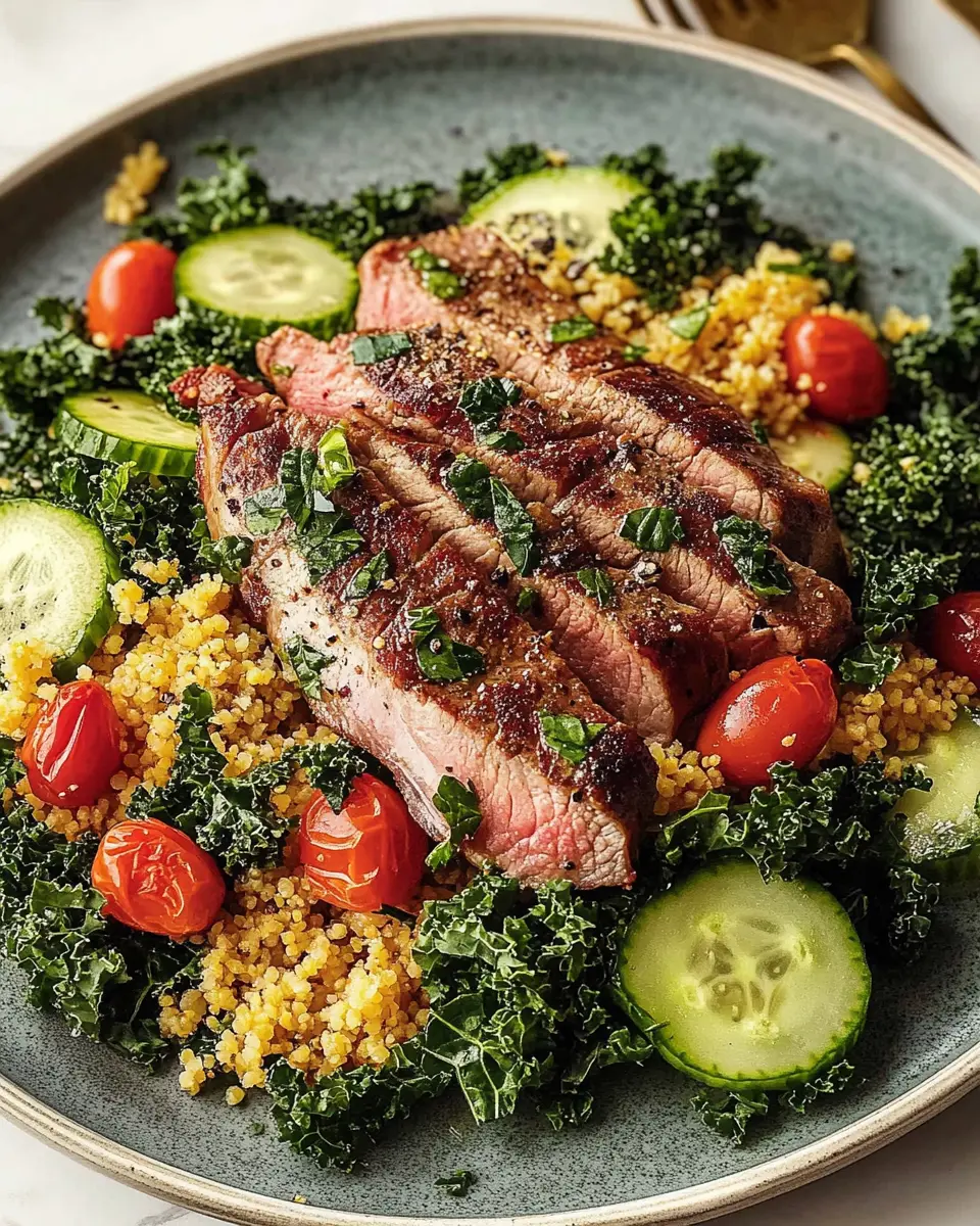Grünkohl-Bulgur-Salat mit Schweinenackensteak: The Bold Combo