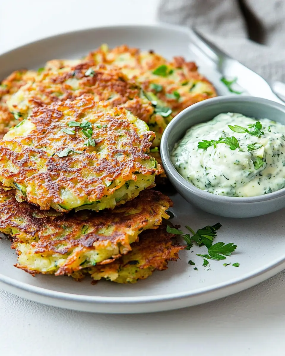 Zucchini-Kartoffel-Puffer mit veganem Kräuterdip: Irresistibly Crispy!
