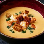 Hummercremesuppe mit Knoblauch-Croûtons, Garnelen First Image First Image