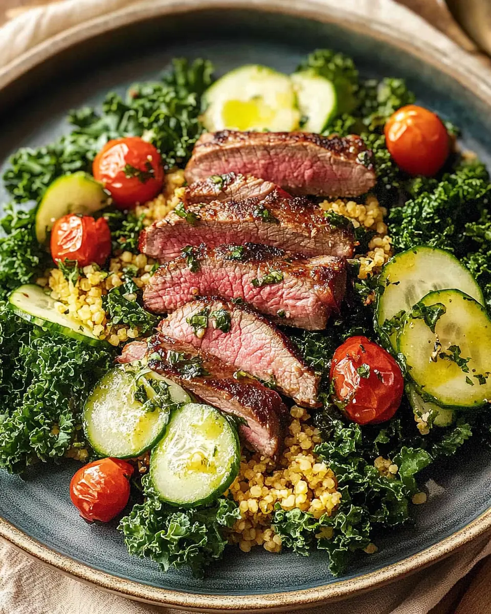Grünkohl-Bulgur-Salat mit Schweinenackensteak: The Bold Combo