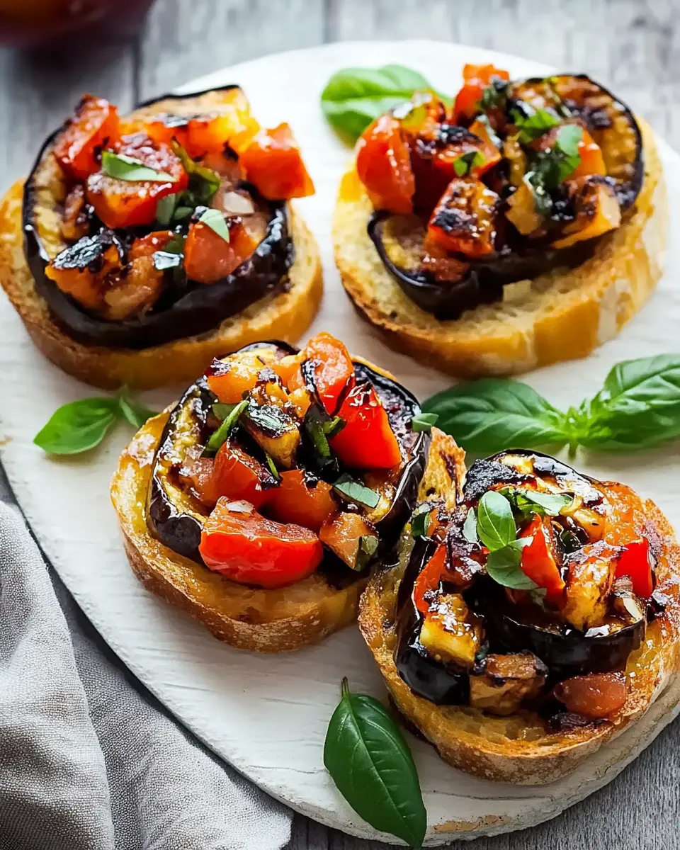 Bruschetta mit gerösteter Aubergine und Tomaten – Mediterrane Köstlichkeit First Image First Image