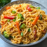 Mie Nudeln mit Erdnusssauce und Gemüse First Image First Image