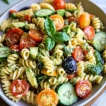 Mediterraner Nudelsalat mit Avocado-Joghurt-Dressing First Image First Image