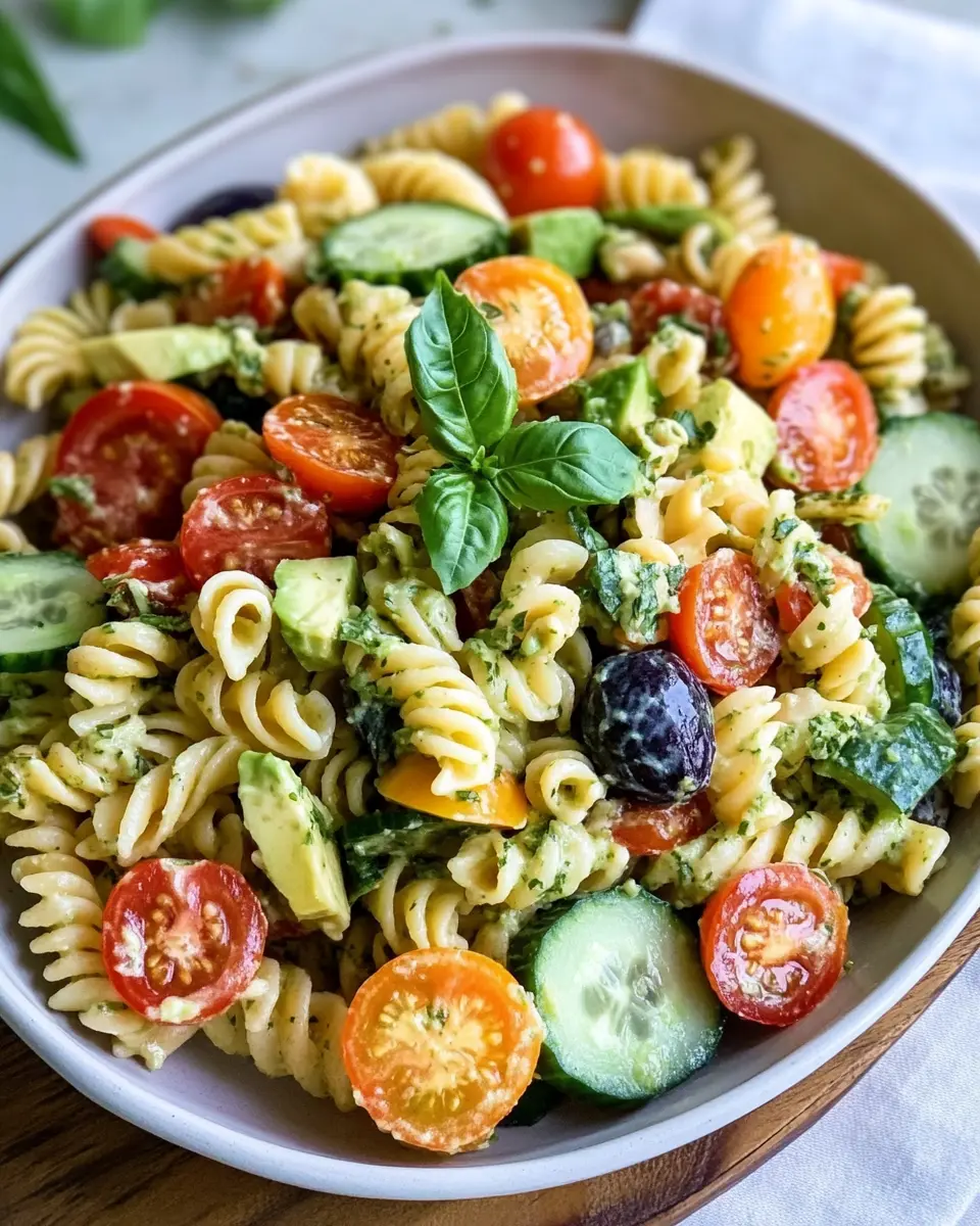 Mediterraner Nudelsalat mit Avocado-Joghurt-Dressing: Fresh & Zesty!