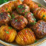 Saftige Ofen-Köfte mit aromatischen Hasselback-Kartoffeln First Image First Image