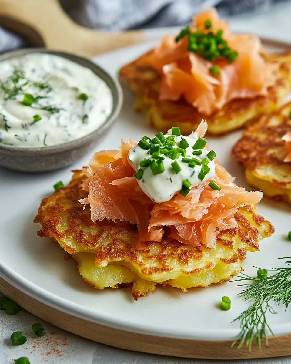 Knusprige Kartoffelpuffer mit Lachs & cremigem Dill-Dip Bliss