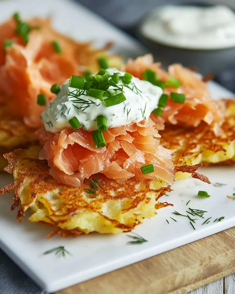 Knusprige Kartoffelpuffer mit Lachs & cremigem Dill-Dip Bliss