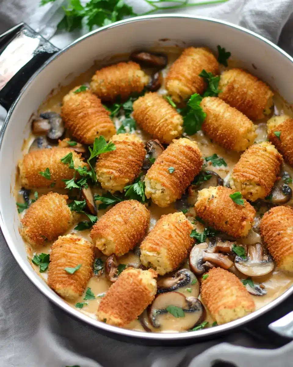 Veggie Krokettenauflauf mit Champignons