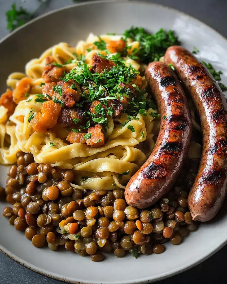 Linsen mit Spätzle und Rostbratwürsten: Easy Comfort Food Bliss