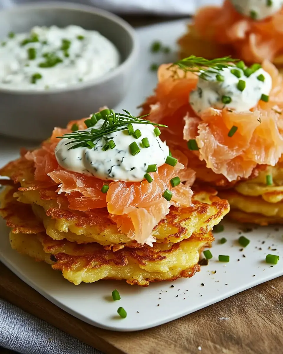 Knusprige Kartoffelpuffer mit Lachs & cremigem Dill-Dip Bliss