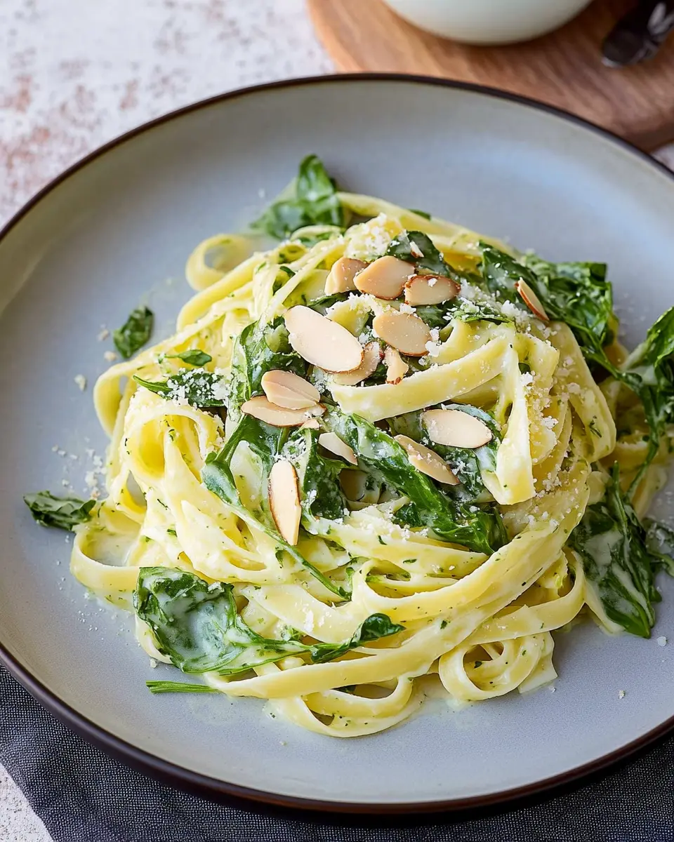Tagliatelle mit Brunnenkresse und Mandelsauce