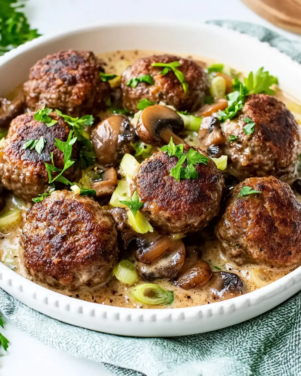 Ofenfrikadellen in Champignon-Lauchzwiebelrahm: Irresistibly Cozy!