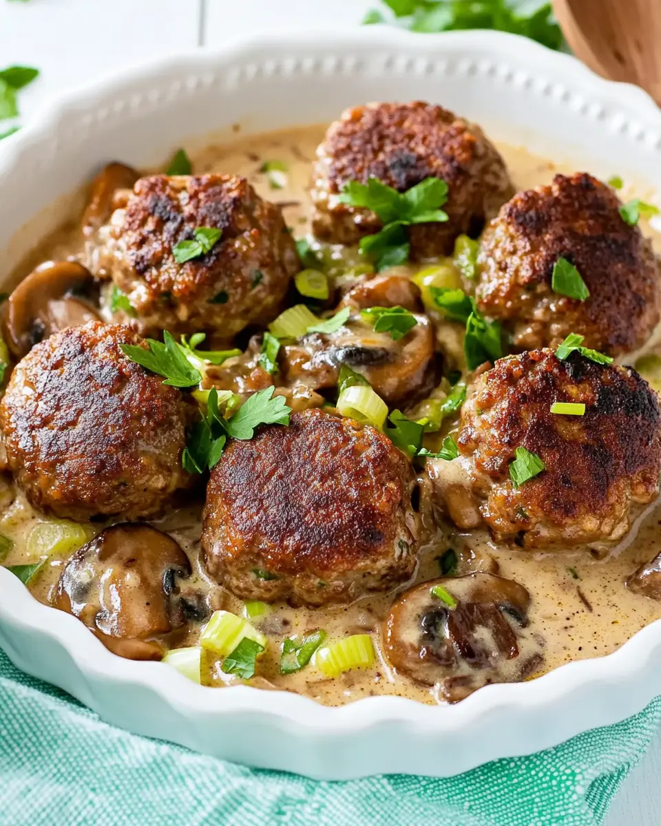Ofenfrikadellen in Champignon-Lauchzwiebelrahm: Irresistibly Cozy!