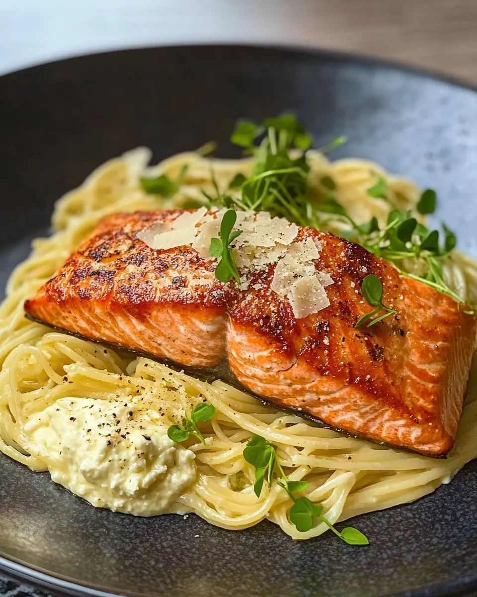 Gebratener Lachs auf einer Ricotta-Parmesan Pasta: Indulgent Delight