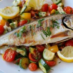 Loup de mer aus dem Ofen mit Gemüse First Image First Image
