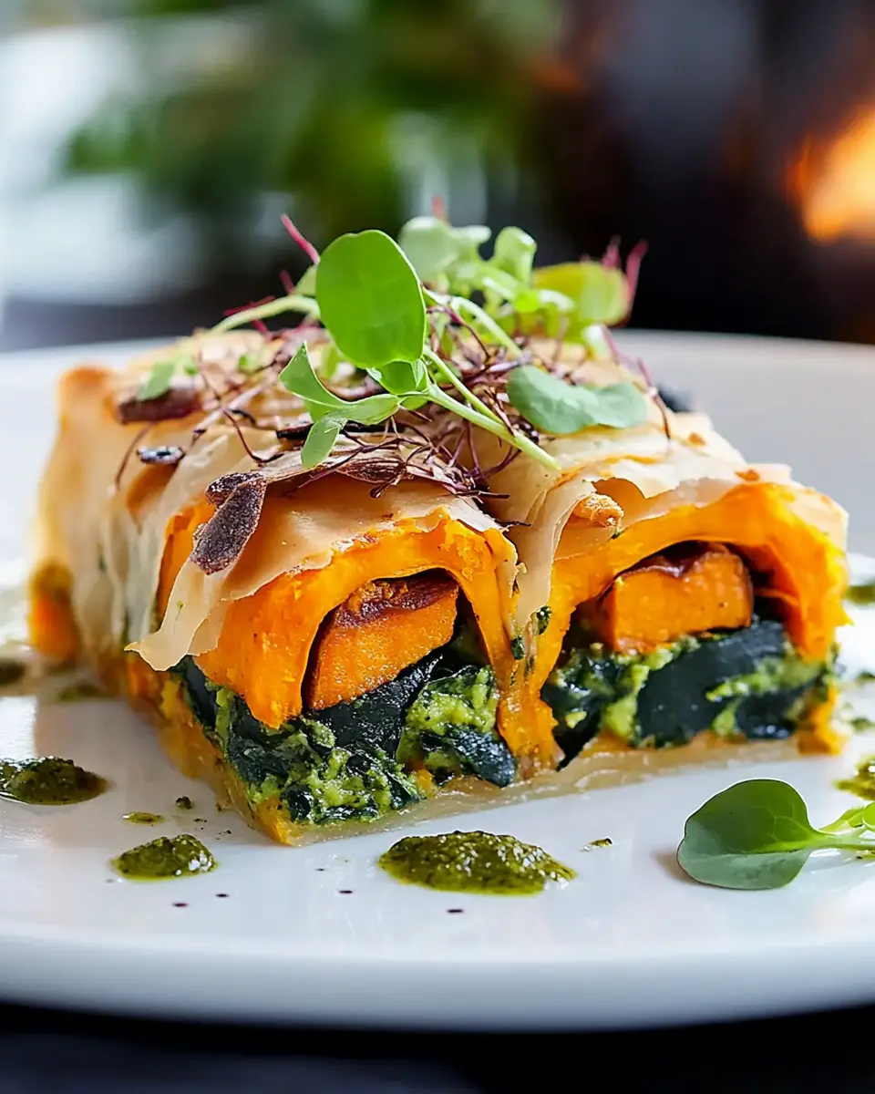 Süßkartoffel-Strudel mit Pesto-Sahne-Schaum: Irresistibly Cozy!
