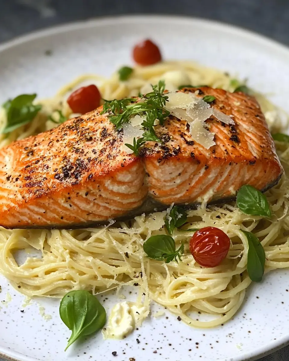 Gebratener Lachs auf einer Ricotta-Parmesan Pasta: Indulgent Delight