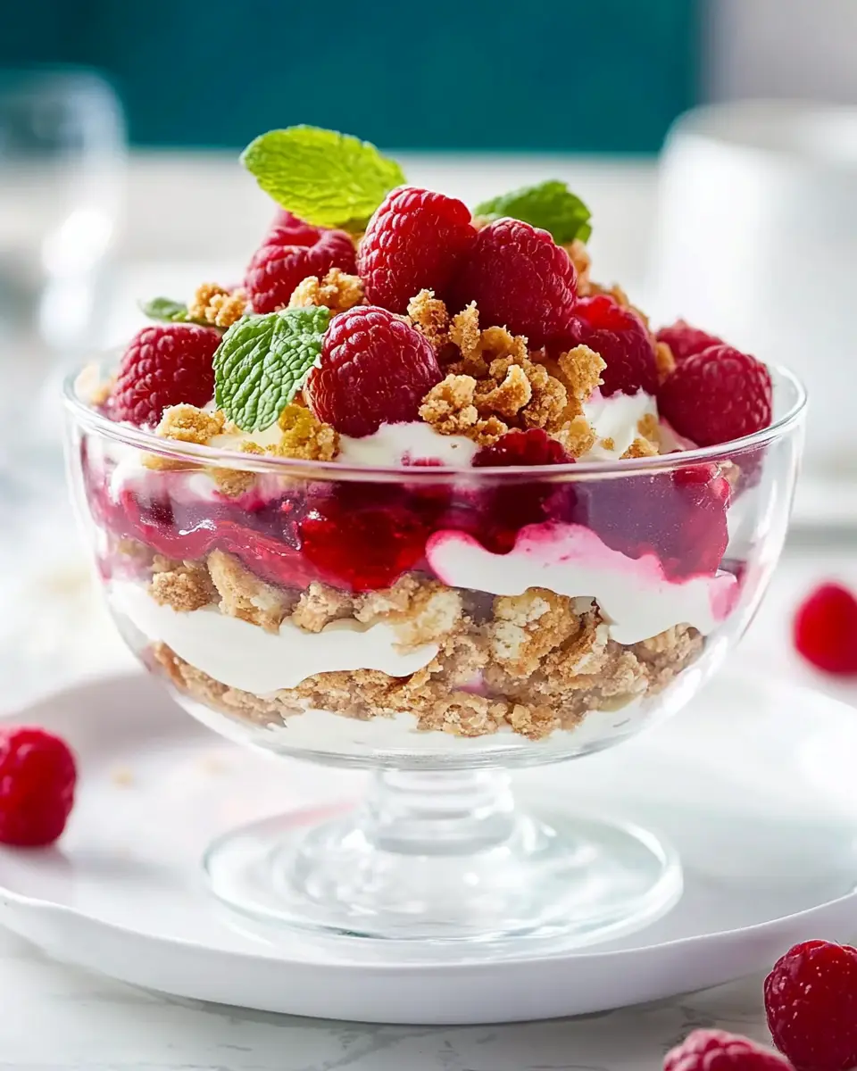 Einfaches Crunch-Dessert mit Himbeeren First Image First Image