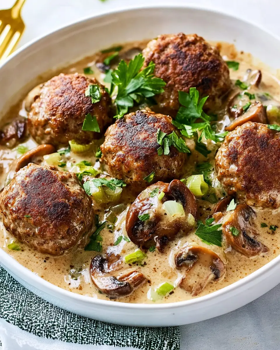 Ofenfrikadellen in Champignon-Lauchzwiebelrahm: Irresistibly Cozy!