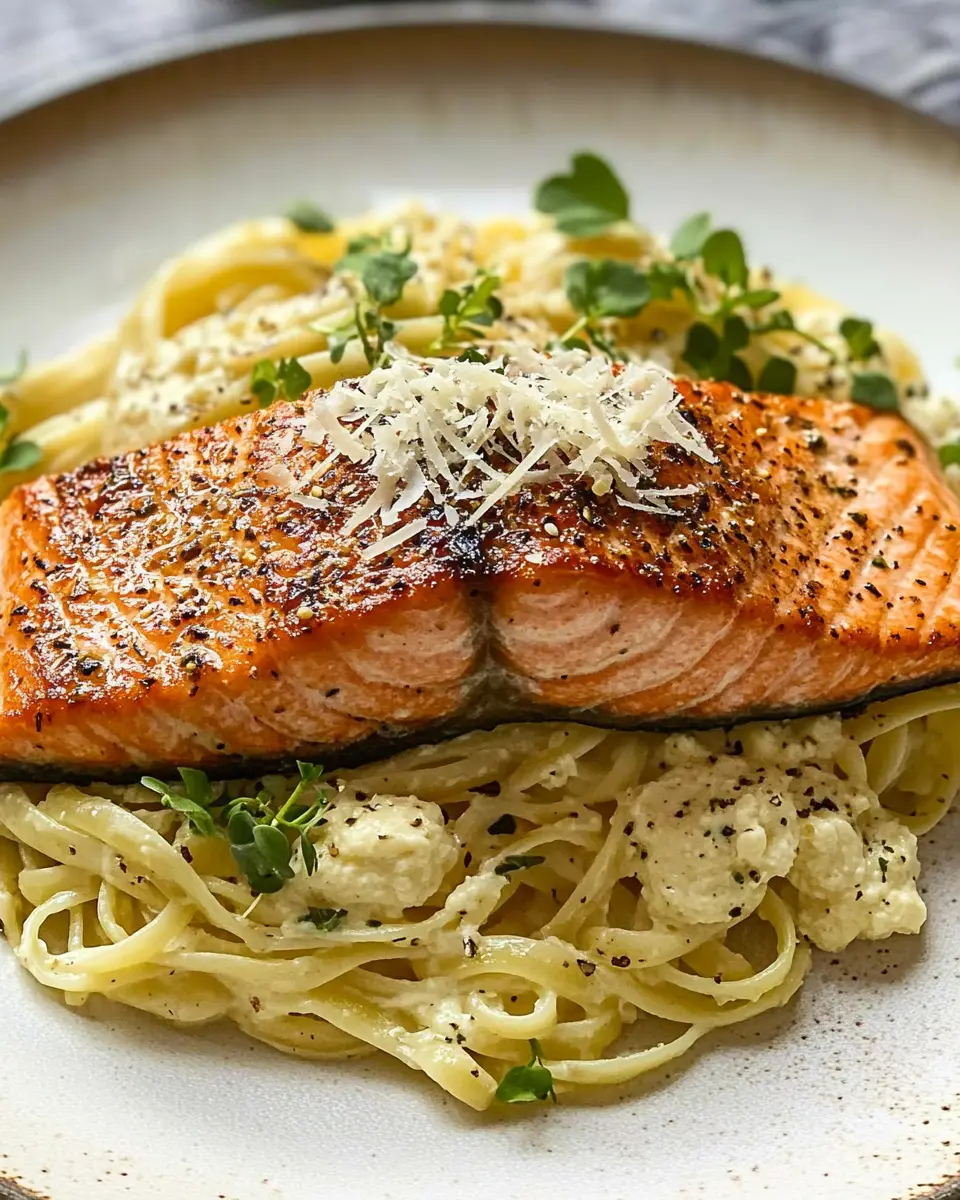 Gebratener Lachs auf einer Ricotta-Parmesan Pasta: Indulgent Delight