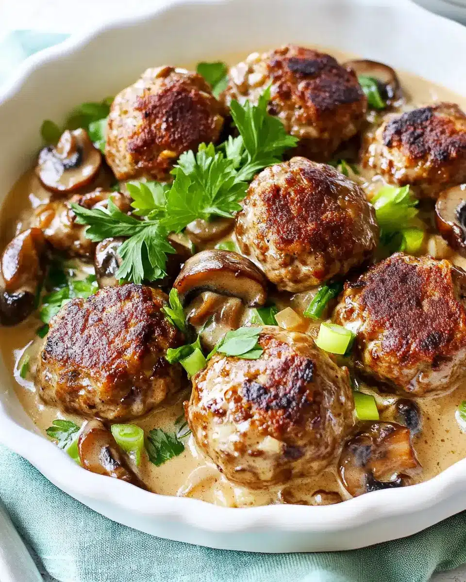Ofenfrikadellen in Champignon-Lauchzwiebelrahm: Irresistibly Cozy!