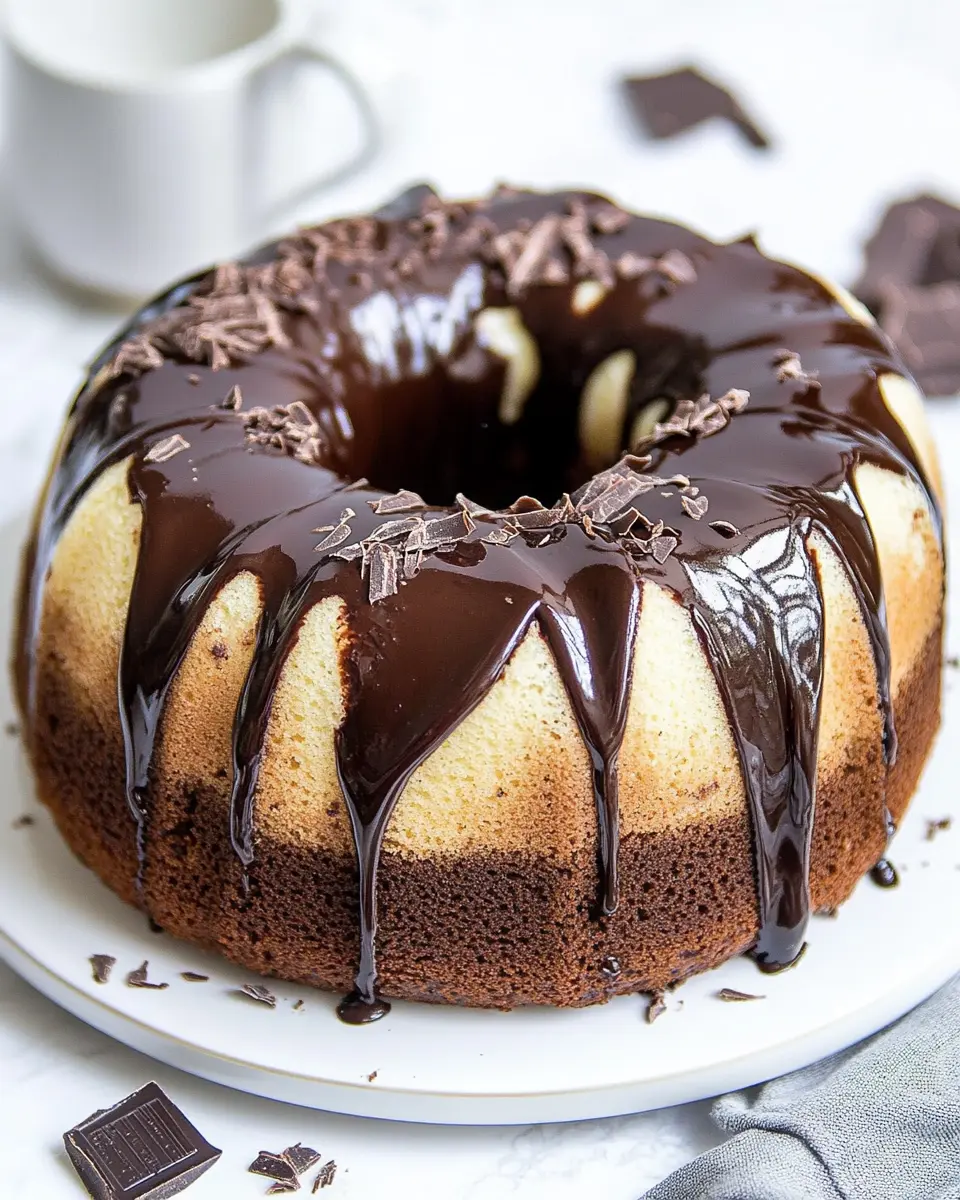 Saftiger Marmorkuchen mit Schokoglasur First Image First Image