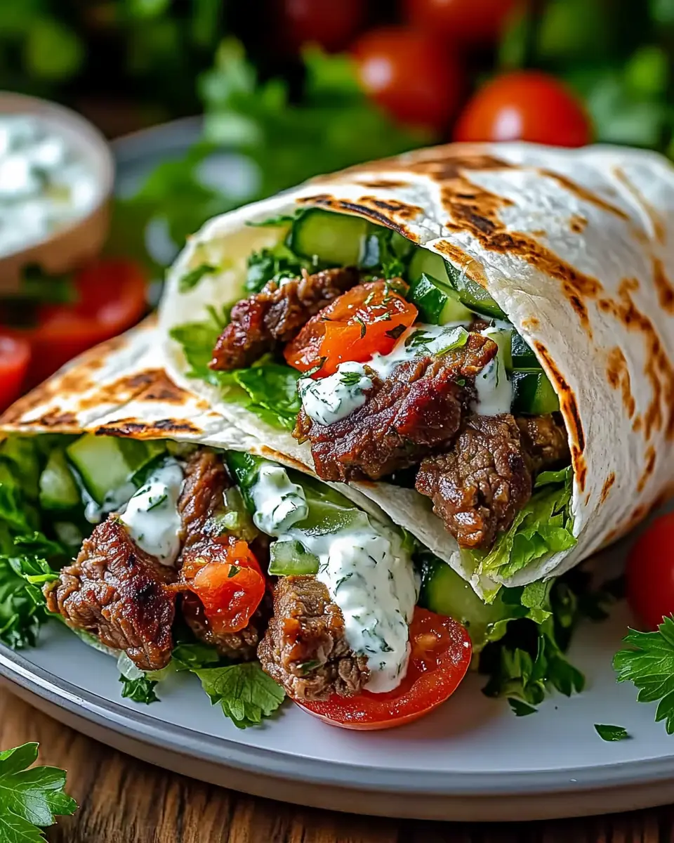 Griechische Rindfleisch-Wraps mit Gurken-Feta-Sauce: Irresistibly Savory!