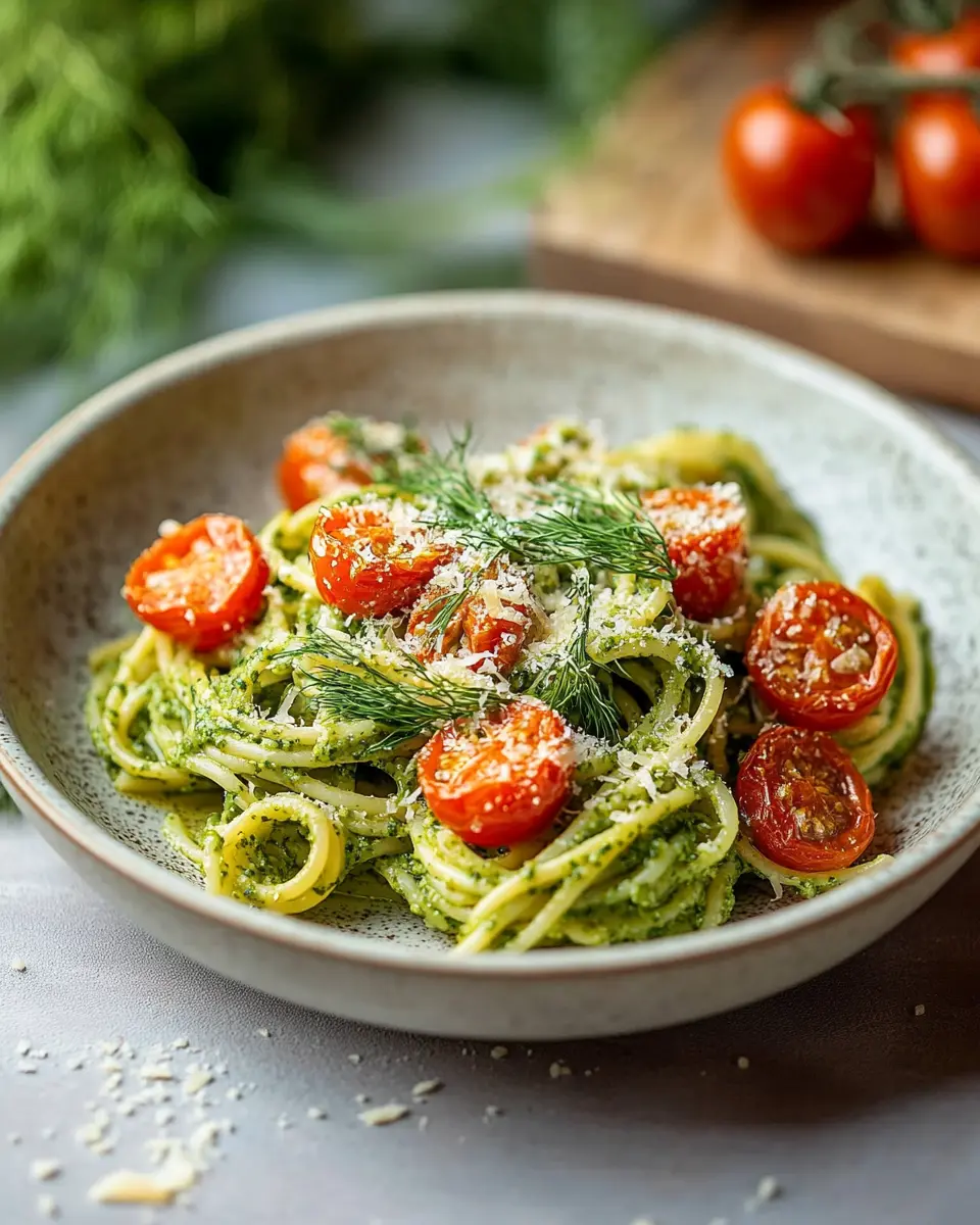Pasta mit Dillpesto und Knoblauchtomaten First Image First Image