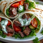 Griechische Rindfleisch-Wraps mit Gurken-Feta-Sauce First Image First Image